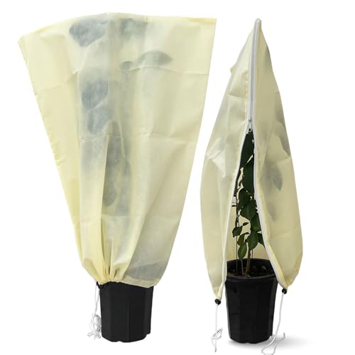 Plant Covers Freeze Protection, 2 Packs 23''W x 30''H Frost Protection Covers with Zipper & Drawstring, Winter Frost Cloth for Potted Plants, Outdoor Plant Blankets for Cold Weather - size: 23''W x 30''H(2 Packs)