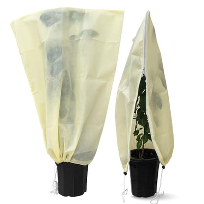 Plant Covers Freeze Protection, 2 Packs 23''W x 30''H Frost Protection Covers with Zipper & Drawstring, Winter Frost Cloth for Potted Plants, Outdoor Plant Blankets for Cold Weather - size: 23''W x 30''H(2 Packs)