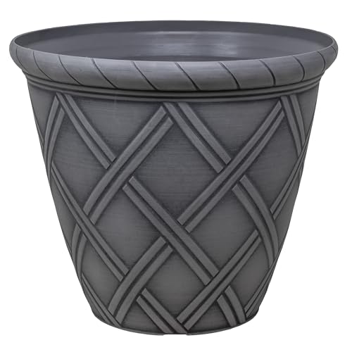 Garden Elements Trellis Decorative Lattice Planter, Grey, 14in - Indoor/Outdoor Round Flower Pot with Raised Texture and Classic Garden Styling - color: Gray