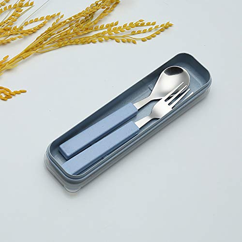 VANRA 2-Piece Children Flatware Set 18/10 Stainless Steel Child Tableware Set Silver Cutlery Set Silverware Dinner Utensils Spoon Fork Set with Travel Case for Kids (Chrome Finished) (Blue) - color: Blue