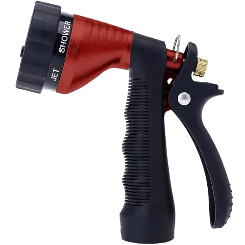 GREEN MOUNT Water Hose Nozzle Spray Nozzle, Metal Garden Hose Nozzle with Adjustable Spray Patterns, Perfect for Watering Plants, Washing Cars and Showering Dogs & Pets - color: Red