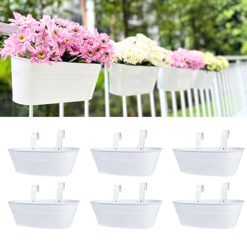 LaLaGreen Outdoor Rail Planter (17 in, 6 Pack) White Metal Deck Fence Pots