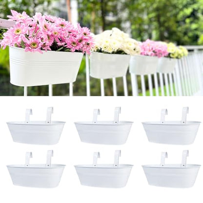 LaLaGreen Outdoor Rail Planter (17 in, 6 Pack) White Metal Deck Fence Pots