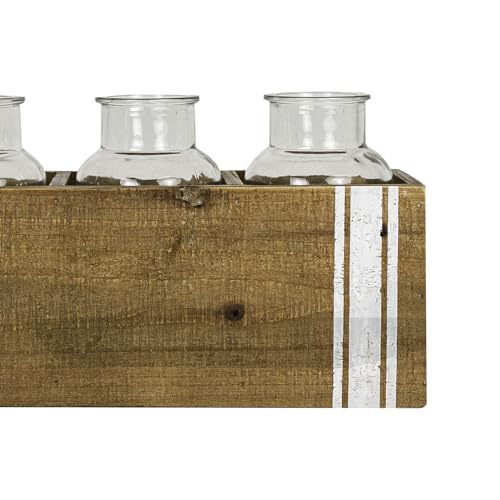 Foreside Home and Garden Ticking Stripe 5 Bud Vase Holder Glass Wood & MDF by Foreside Home & Garden