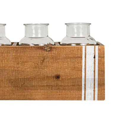 Foreside Home and Garden Ticking Stripe 5 Bud Vase Holder Glass Wood & MDF by Foreside Home & Garden