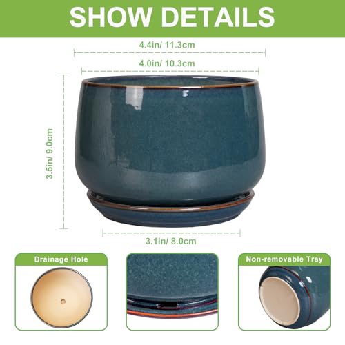 G EPGardening Ceramic Pots for Plants - 4 inch Plant Pots for Indoor Outdoor, Small Planter with Drainage Hole & Tray, Modern Succulent Pots, Round Planter, Office Decor, Home Gifts, Retro Blue - color: Retro Blue, size: 4 Inch