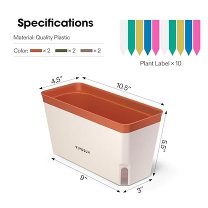 VIVOSUN Self-Watering Planters, 12-Pack 10.5 Inch Compact Rectangular Window Herb Planter Box with 10 PCS Plant Labels, Plant Container for Basil, Flowers, Succulents, Indoor & Outdoor - size: 6 (Pack of 2)