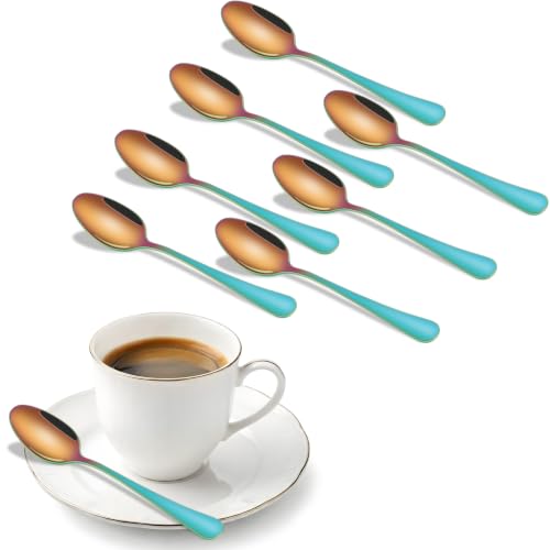 DEHOV 5.5 Inch Colorful Rainbow Coffee & Tea & Demitasse Spoons Set of 8 - color: Rainbow