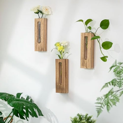 Wood Wall Vase with Glass Tube for Plant Propagation - color: Natural