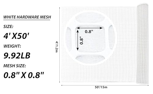 PotatoLife White Plastic Garden Fence, Hardware Mesh, 4' x 50' - color: White, size: 4' x 50'