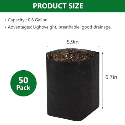 Belit 0.8 Gallon Plant Nursery Bags, 50 Pcs Non-Woven Grow Bags for Vegetable, Flower, Starting saplings - size: 0.8 Gallon /50Pcs