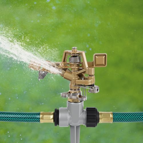 Biswing 2 Pack Impact Sprinklers with Stand (Spike), Heavy Duty Zinc Alloy Lawn Sprinkler Head on Spike Base, Adjustable Watering Sprinkler for Large Area Grass Yards Patio Garden Irrigation - style: With Stake