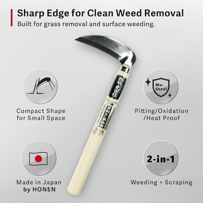 HOUNEN Japanese Stainless Steel Hand Weeder, 4.7-Inch Optimized-Angle Blade - color: 4.7" Stainless Weeding Sickle