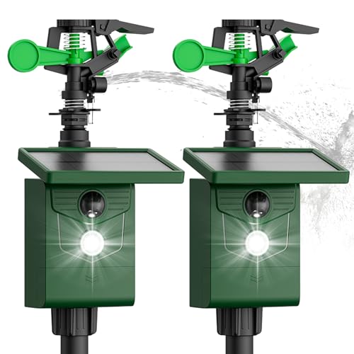 Solar Cat Repellent Motion Activated Sprinklers for Animal Deterrent 2 Pack Animal Sprinkler Repeller with Motion Sensor Flashing Lights Deer Rabbit Squirrel for Lawn Garden Countryard