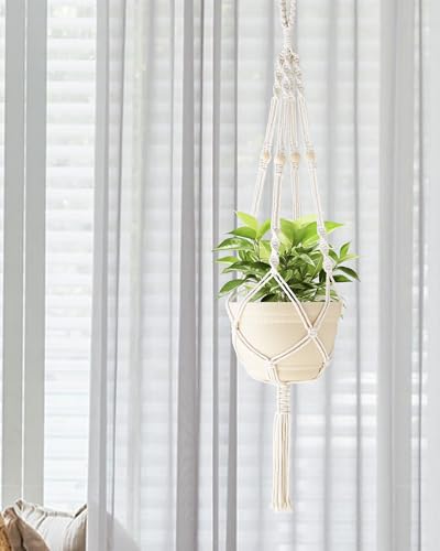 41 Inch Macrame Plant Hanger Indoor Hanging Plant Holder Ivory 2Pcs