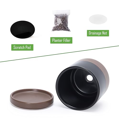 D'vine Dev 2-Pack Ceramic Pots with Saucers, Black/Tan, 3.5 in, 94-V-A-7 - color: Black/Speckled Tan, size: 3.5 Inch
