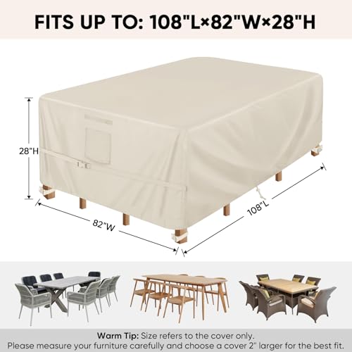 BALEINE Patio Furniture Covers Waterproof, Heavy Duty Outdoor Table Cover - color: Beige, size: 108"L×82"W×28"H