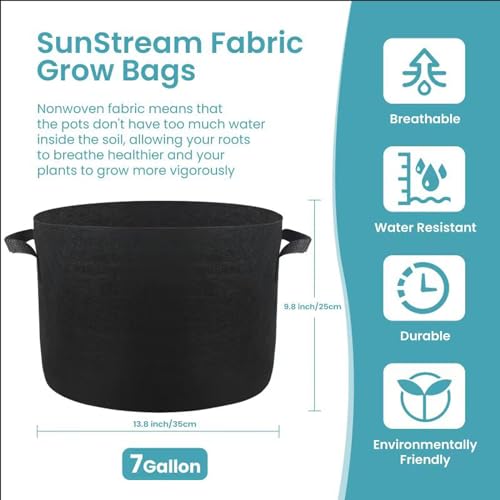 SunStream 7 Gallon Grow Bags 10 Pack Heavy Duty 300G Thickened with Handles Nonwoven Fabric Garden Pots for Indoor Vegetables Flowers Mushroom - color: 10 Pack, size: 7 Gallon