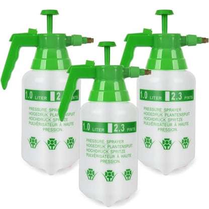 3 Pcs 1/4 Gallon Plastic Handheld Pump Sprayer – Garden Pressure Sprayer with Adjustable Nozzle for Plants, Cleaning, Household Tasks – Green