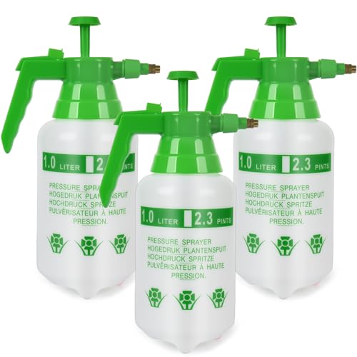 3 Pcs 1/4 Gallon Plastic Handheld Pump Sprayer – Garden Pressure Sprayer with Adjustable Nozzle for Plants, Cleaning, Household Tasks – Green