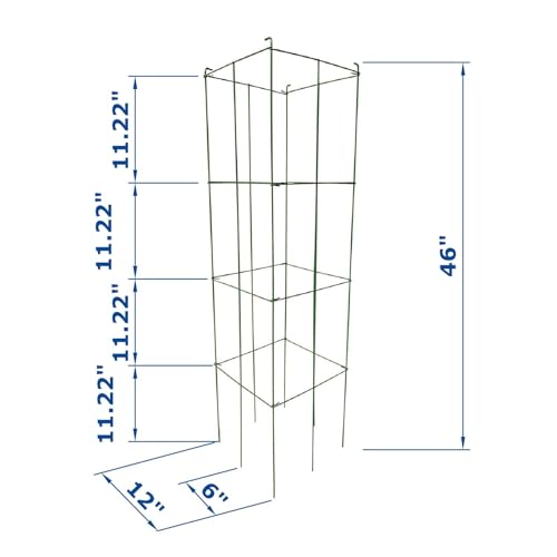 46" Height 12" Width 2PCS Green Square Folding Tomato Cage,Plant Support Stake Tower - size: 12*46inch Sq-Green Coated-2Pack