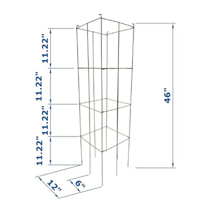 46" Height 12" Width 2PCS Green Square Folding Tomato Cage,Plant Support Stake Tower - size: 12*46inch Sq-Green Coated-2Pack