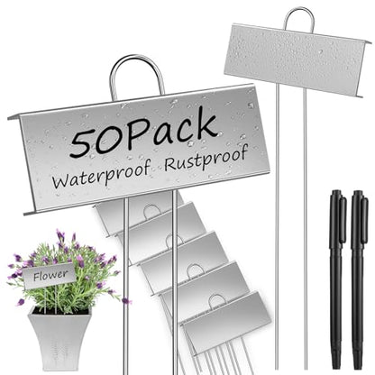 WSICSE 50-Pack Metal Plant Labels, 10.6 in Garden Markers with Pen, Silver - color: Silver