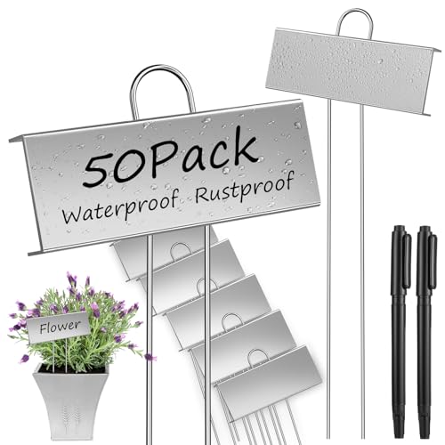 WSICSE 50-Pack Metal Plant Labels, 10.6 in Garden Markers with Pen, Silver - color: Silver