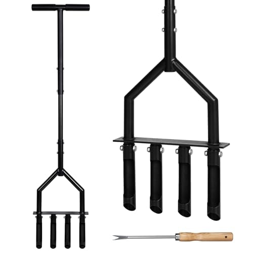 Manual Lawn Coring Aerator, 43" 4-Tine Plug Aerator for Lawn Care