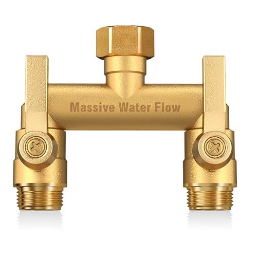 Hose Splitter 2 Way Heavy Duty, Solid Brass Full Flow Outdoor Faucet and Garden Hose Splitters, Water Spigot Splitter T Adapter, All Metal Water Connector with Shut-Off Valve, 3/4 - Inch GHT Thread - style: Brass 2 way