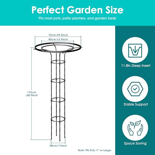Umbrella Garden Trellis for Climbing Plants Outdoor, 68.9" Mushroom Top Trellis Stackable, Tall PE-coated Metal Obelisk Trellises for Potted Plants, Topiary Tower Vine Support for Rose, Bean, Clematis - size: Large - 68.9" Height