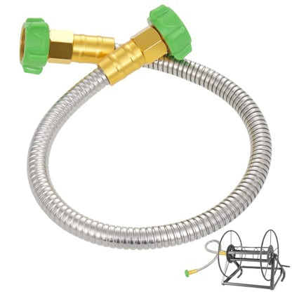 2ft Short Garden Hose with Female to Female Stainless Steel Leader Hose Connector - Flexible Metal Water Hose for Hose Reel, Cart, Garden Faucet Connection,Outdoor Watering Car Pet Cleaning