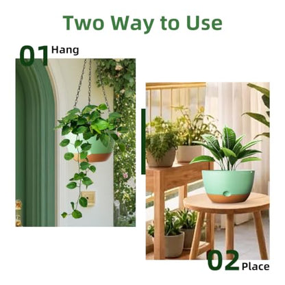 Hanging Planters, 4 Pack, Self-Watering, 7.5 Inch, Green - color: Green, size: 7.5 Inch