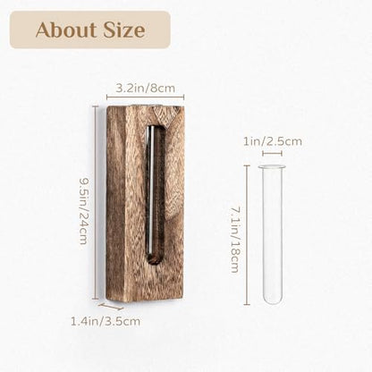 Wood Wall Vase with Glass Tube for Plant Propagation - color: Natural