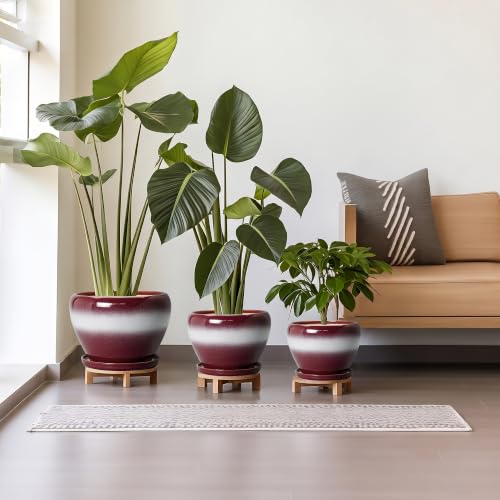 Ceramic Plant Pots, 10+8+6 Inch Ceramic Pots for Plants, Red-White - color: Red-white