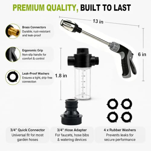 2026 Portable High Pressure Hose Nozzle with Foam Cannon Fits 3/4" Garden Hose,9.8" Wand,Locking Trigger for Car Washing,Pet Rinsing,Garden Watering & Outdoor Cleaning