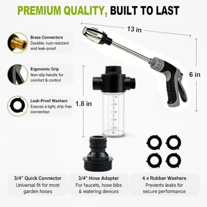 2026 Portable High Pressure Hose Nozzle with Foam Cannon Fits 3/4" Garden Hose,9.8" Wand,Locking Trigger for Car Washing,Pet Rinsing,Garden Watering & Outdoor Cleaning