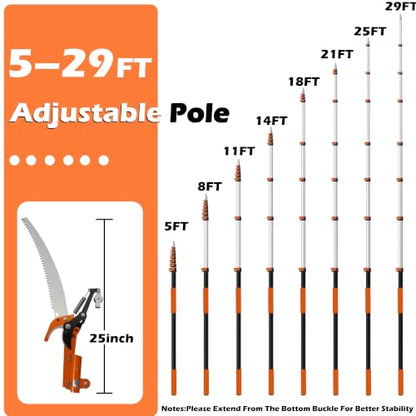 5-29 FT Extendable Manual Pole Saw, Tree Trimming Pruner with Flip & Screw Dual Lock, Adjustable Long Handle High Reach Cutter for Yard & Garden - size: 5-29FT