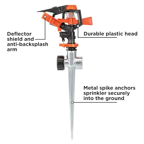 Black + Decker® Impulse Sprinkler – Up to 5,027 Sq. Ft. Coverage, Adjustable Spray, Secure Spike Base BXWNBB57395