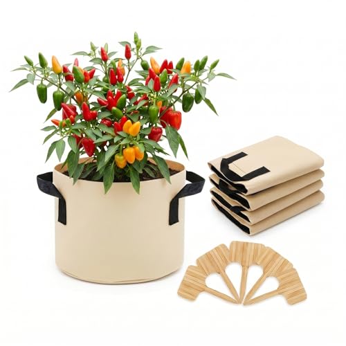 7 Gallon Grow Bags 5-Pack, 300G Thick Fabric Pots, Reinforced Handles - size: 7 Gallon
