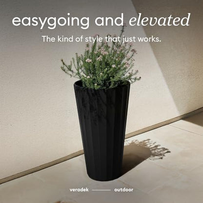 Veradek Column Series Tall Planter - Tapered Outdoor Planter with Shelf - color: Black, style: Wide Groove