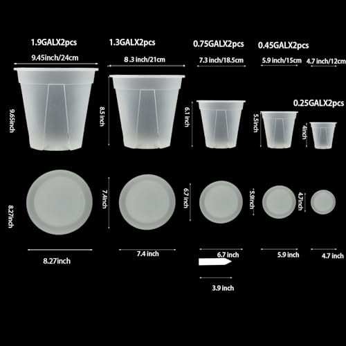 Clear Nursery pots with Drainage 5/6/7/8/9 inch 10 Pack - size: 5/6/7/8/9inch with saucers