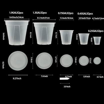Clear Nursery pots with Drainage 5/6/7/8/9 inch 10 Pack - size: 5/6/7/8/9inch with saucers