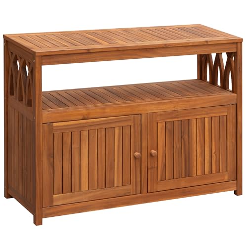 Flamaker Acacia Wood Outdoor Storage Cabinet,Waterproof Potting Table,Brown - color: Brown