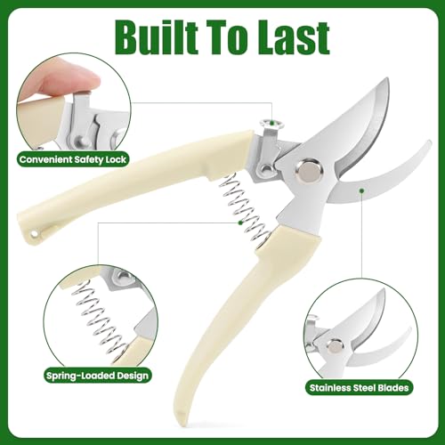 Pruning Shears, Sharp Stainless Steel Garden Shears, Bypass Garden Scissors & Clippers for Branch Trimming, Garden Clippers for Plants, Flowers, Fruit Trees, Gardening Gifts for Women&Men