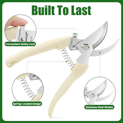 Pruning Shears, Sharp Stainless Steel Garden Shears, Bypass Garden Scissors & Clippers for Branch Trimming, Garden Clippers for Plants, Flowers, Fruit Trees, Gardening Gifts for Women&Men