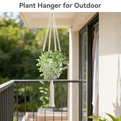 USLAI Macrame Plant Hanger, for Up to 6.5 Inch Pots, 35 Inch, White, 2 Pack - color: 35+35 Inch - White