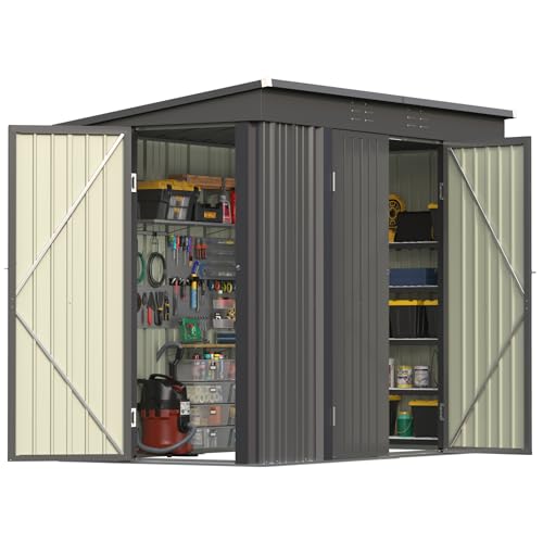Patiowell 8x4 FT Storage Shed, Outdoor Metal Sheds, Black - color: Black, size: 8x4 FT
