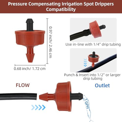 60PCS 1 GPH Pressure Compensating Drip Irrigation Spot Watering Drippers/Emitters, Self-Cleaning Constant Flow Drip Irrigation Emitters Heads Irrigation Drippers Parts for Drip Irrigation System - color: 60PCS, size: 1 GPH