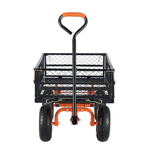 VEVOR 880lbs Steel Garden Dump Cart Utility Wagon, Heavy Duty Yard Dump Wagon Cart with Removable Sides, Pullable Handle, Utility Liner, 10in All Terrain Wheels - size: 880 lbs